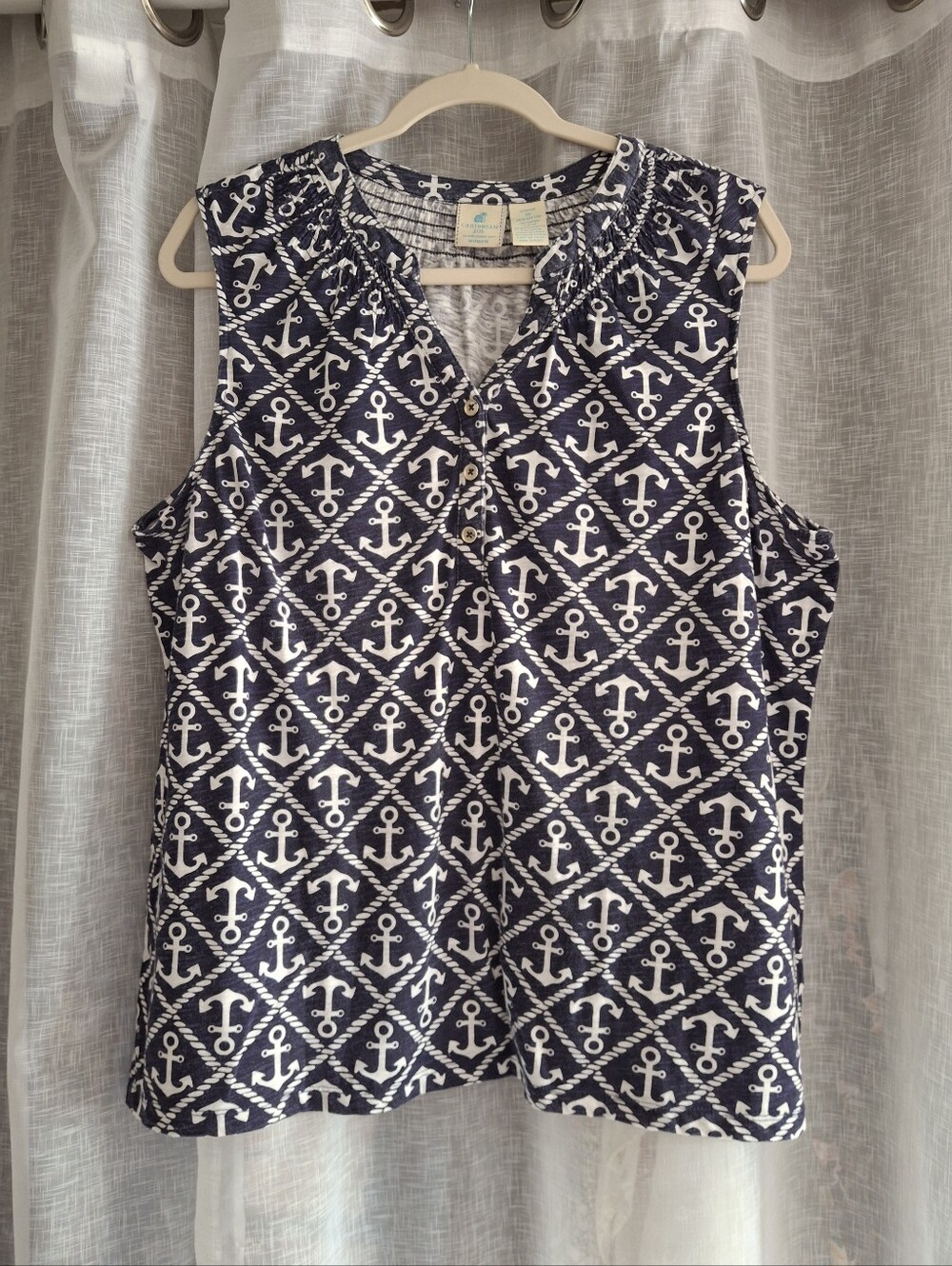 Caribbean Joe Plus Size Top all-over nautical anchor and rope print 1x